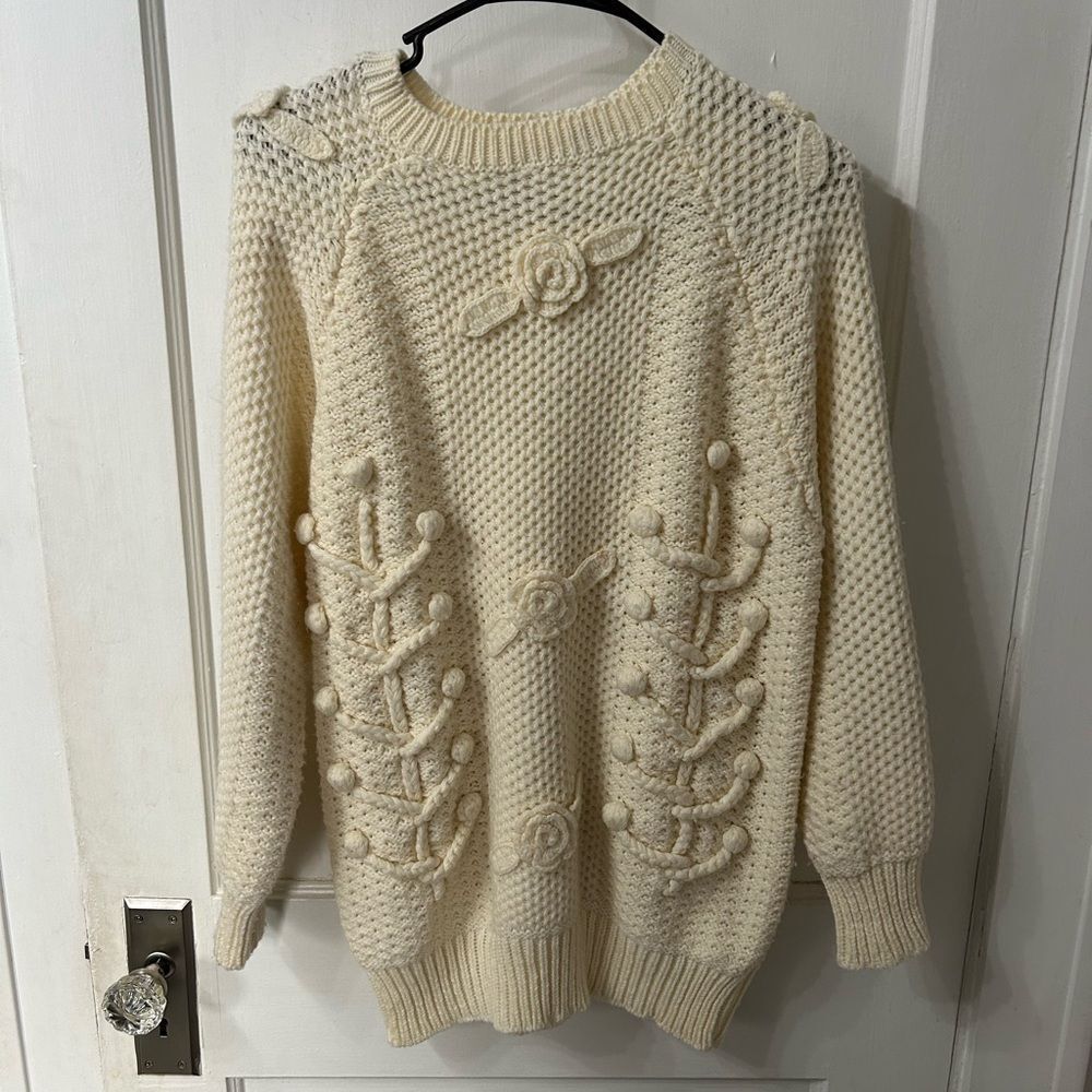 Vintage Cream Sweater with Floral Detailing